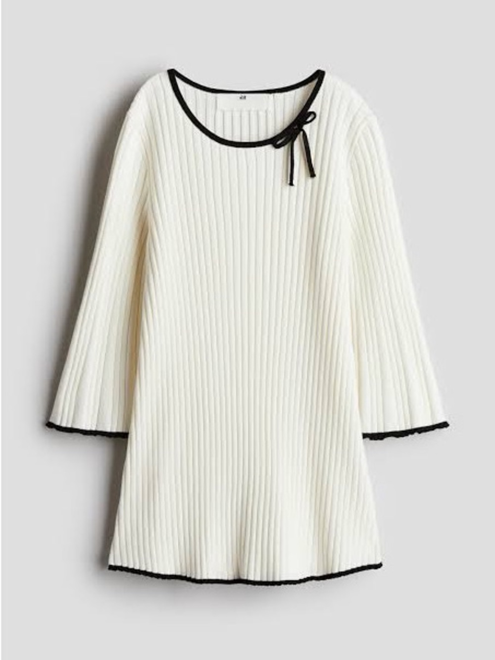 H&M Cream Ribbed Knit Dress with Black Trim